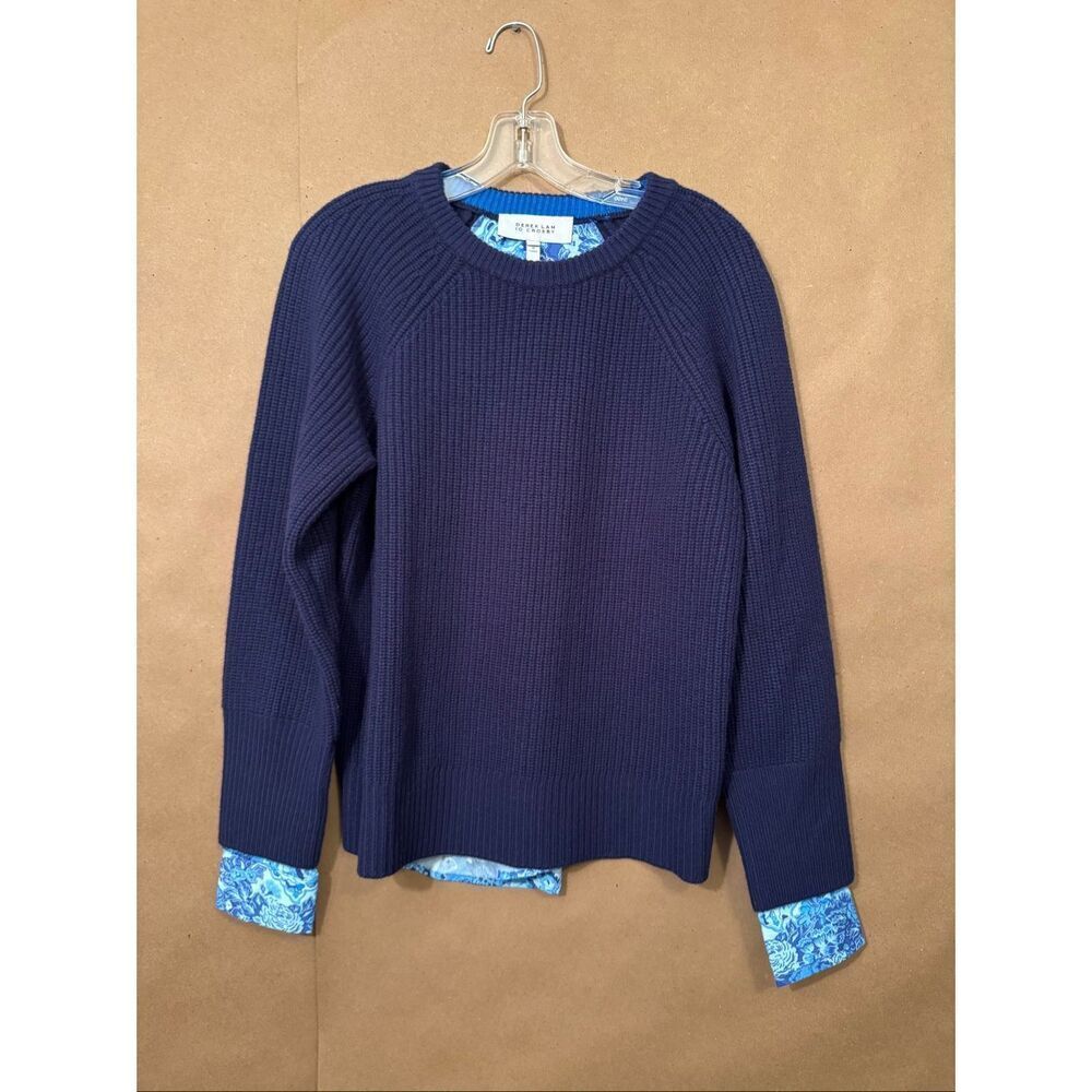 Derek Lam 10 Crosby Marcia printed crepe-paneled wool‎ sweater in navy